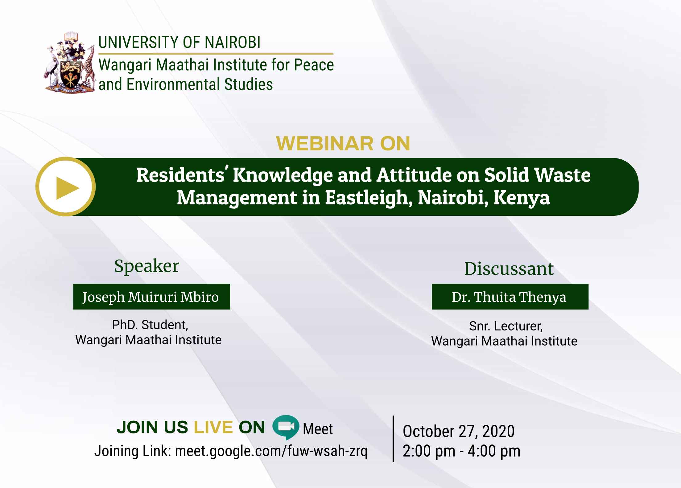 WEBINAR INVITATION: RESIDENTS' KNOWLEDGE AND ATTITUDE ON SOLID WASTE MANAGEMENT IN EASTLEIGH, NAIROBI, KENYA