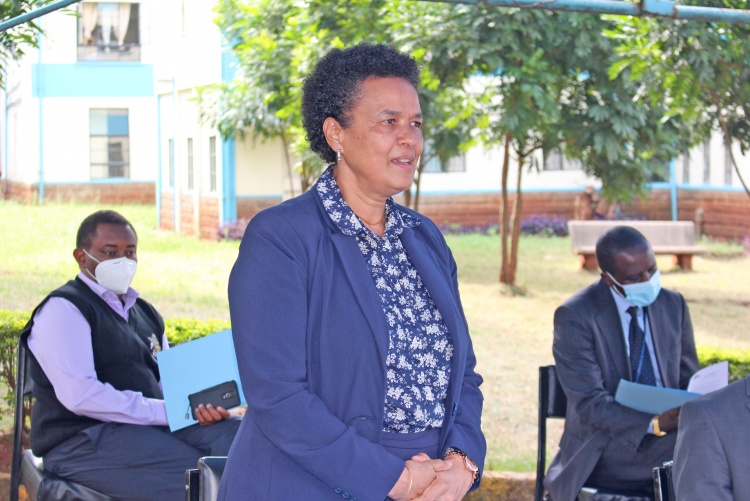 CHS Deputy Principal, Prof. Evelyn Wagaiyu makes her remarks during the donation handover ceremony.