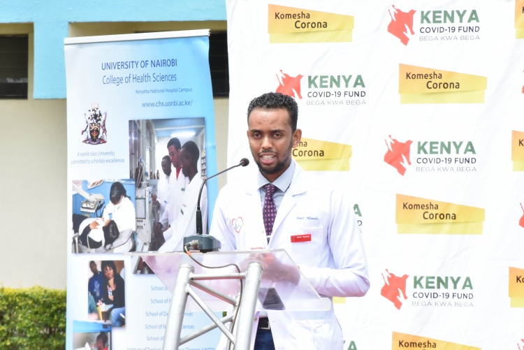 Association of Medical Students of University of Nairobi chairman Amir Mumin to make his remarks during the occasion.