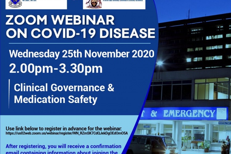 Clinical Governance & Medication Safety webinar poster.