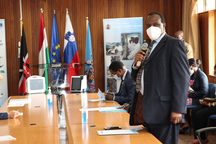 College of Health Sciences Principal, Prof. James Machoki delivers his remerks during the ceremony.