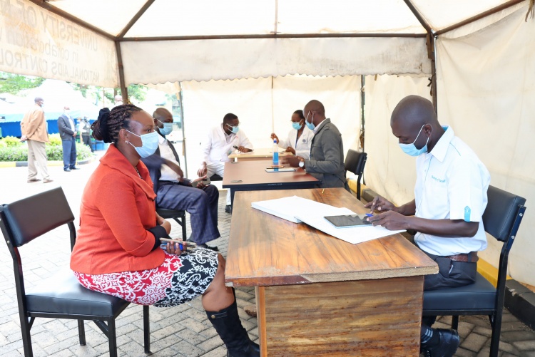 Registration of staff during the launch of COVID-19 vaccination at the University of Nairobi.