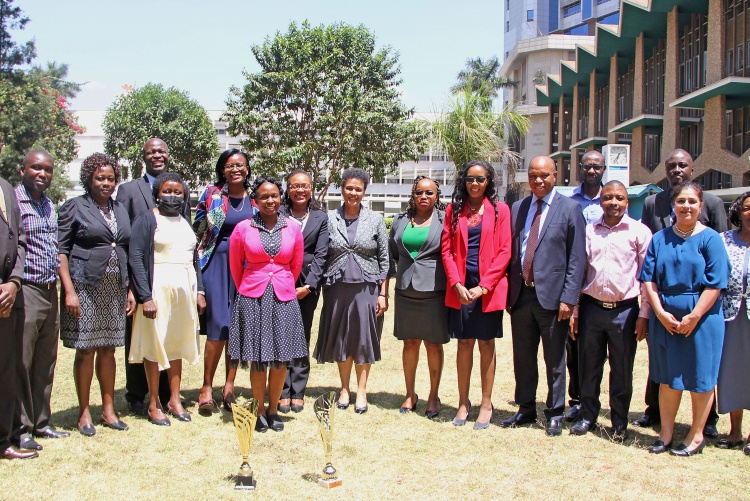 A group photo of awardees from the Faculty of Health Sciences and the acting Dean Prof. Eveline Wagaiyu.