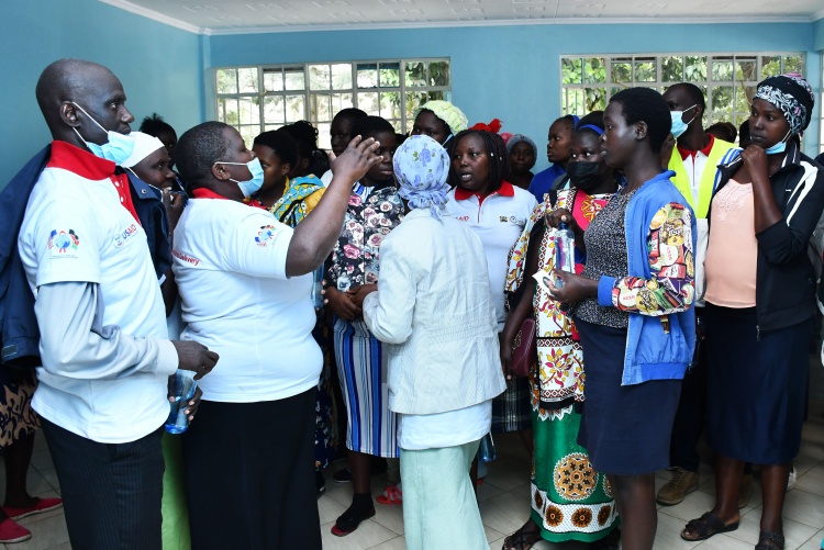 Mothers being taken for a tour in the new maternity wing.