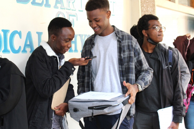 Students waiting in line for registration process