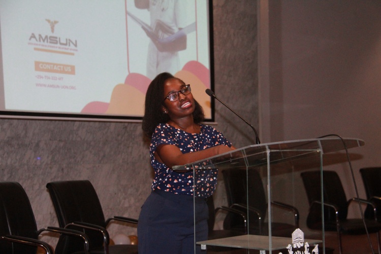 Ongoing student addressing the new students during the event