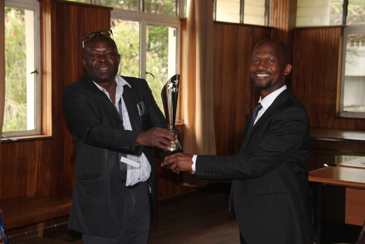 Faculty of Health Sciences Dean Prof. George Osanjo(R) with Prof. C F Otieno,  Associate Dean Faculty of Health Sciences during the signing of the 2022/2023 performance contract.