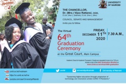  Invitation to the Virtual 64th Graduation Ceremony of University of Nairobi-Friday, December 11, 2020