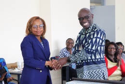 Dr. Marianne Mureithi (left), newly appointed Director of KAVI-ICR, takes over leadership from outgoing Director Prof. Walter Jaoko (right).
